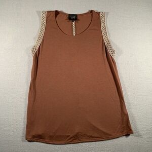 ANTHROPOLOGIE W5 Embroidered Striped Tank Top Brown & White Women's Size M